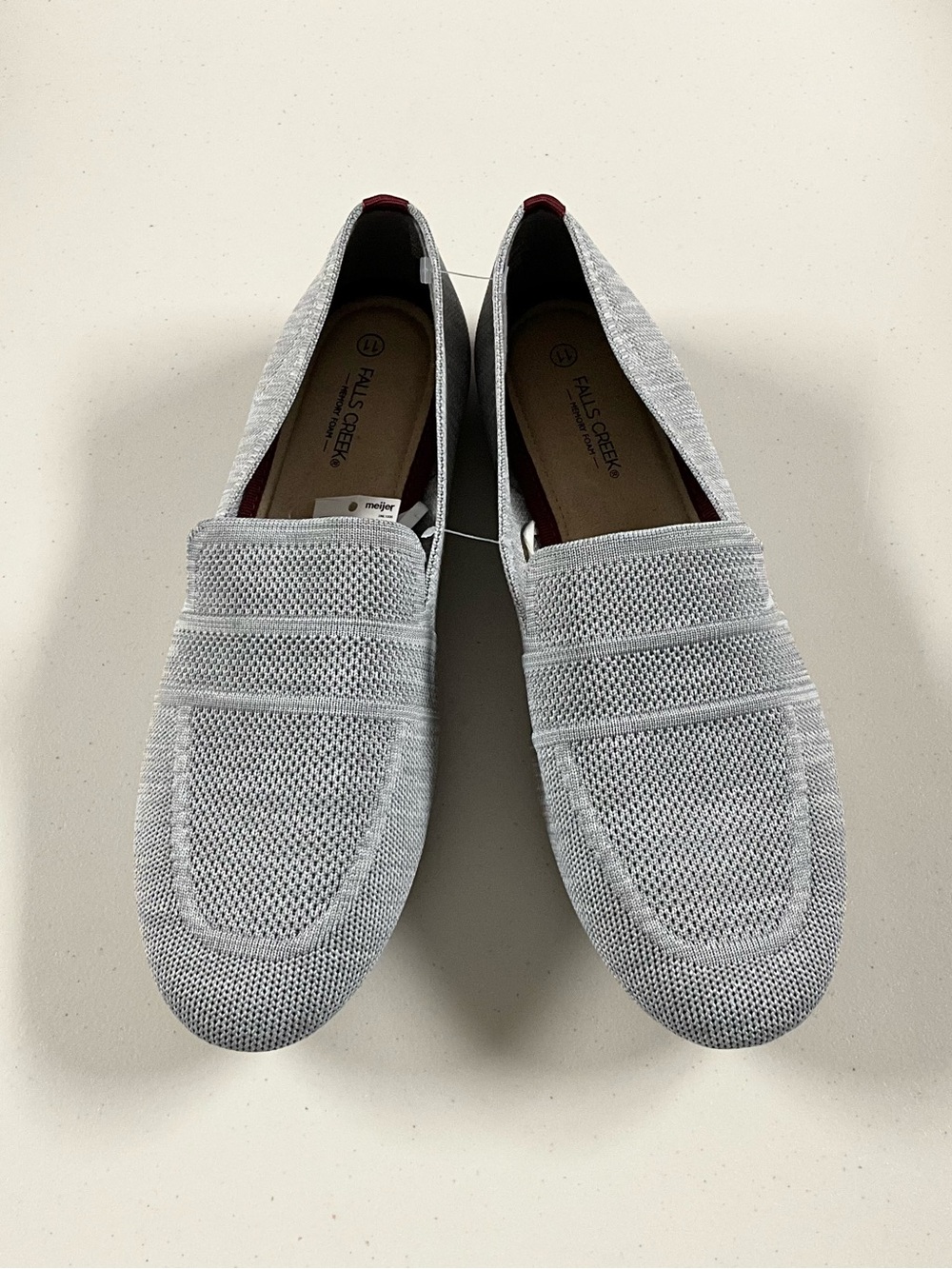 Light Gray Knit Slip-On Loafers with Burgundy Heel Accent Falls Creek